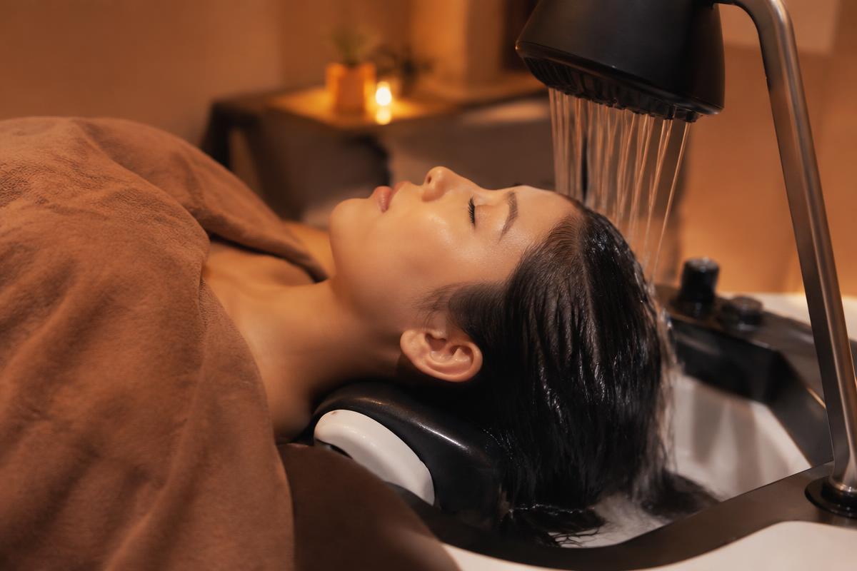 A calm, candlelit Lunè Luxe head spa suite